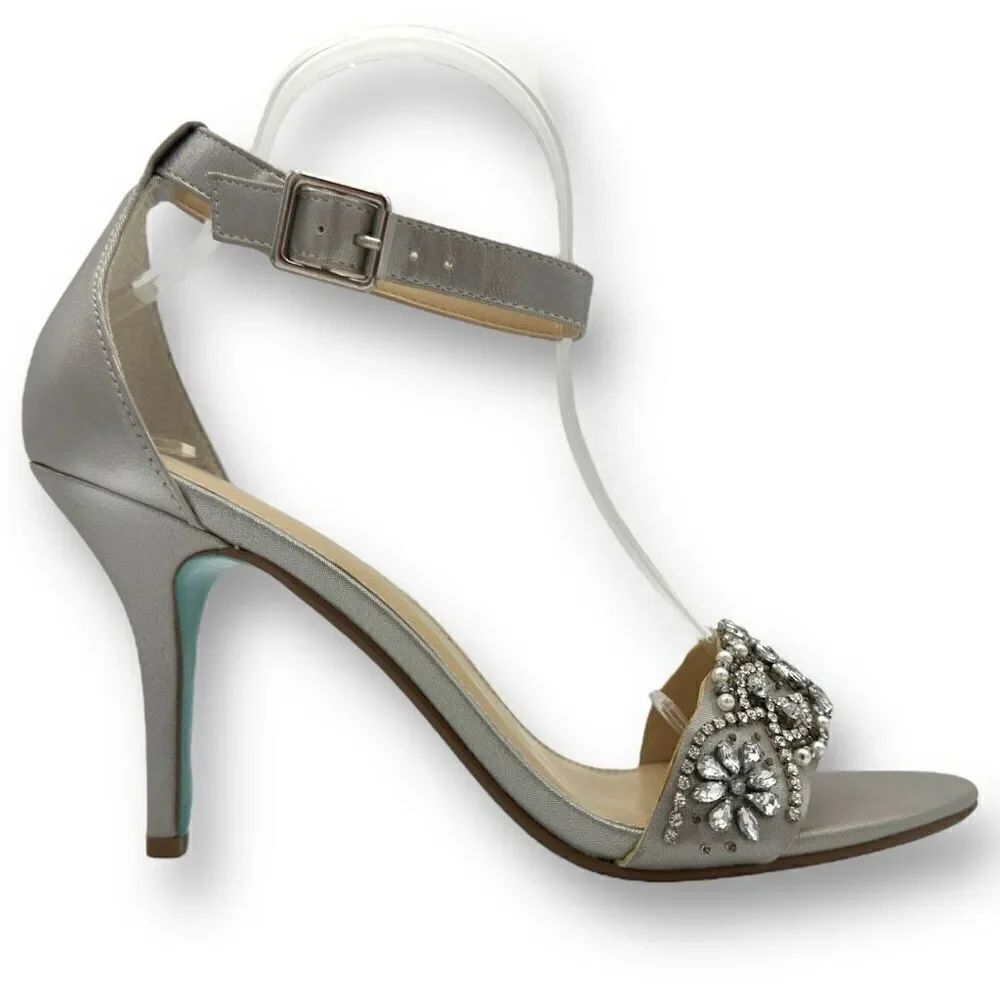Betsey Johnson Womens Gina Embellished Rhinestone Sandals Silver Size 10M